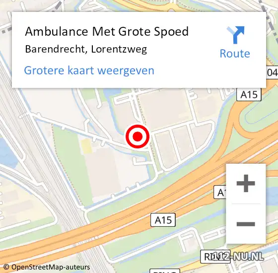 Locatie op kaart van de 112 melding: Ambulance Met Grote Spoed Naar Barendrecht, Lorentzweg op 20 maart 2023 21:09