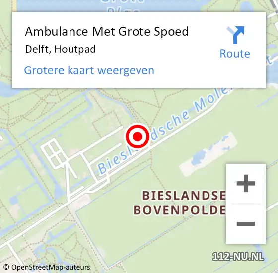 Locatie op kaart van de 112 melding: Ambulance Met Grote Spoed Naar Delft, Houtpad op 20 maart 2023 21:11