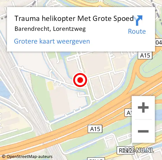 Locatie op kaart van de 112 melding: Trauma helikopter Met Grote Spoed Naar Barendrecht, Lorentzweg op 20 maart 2023 21:12