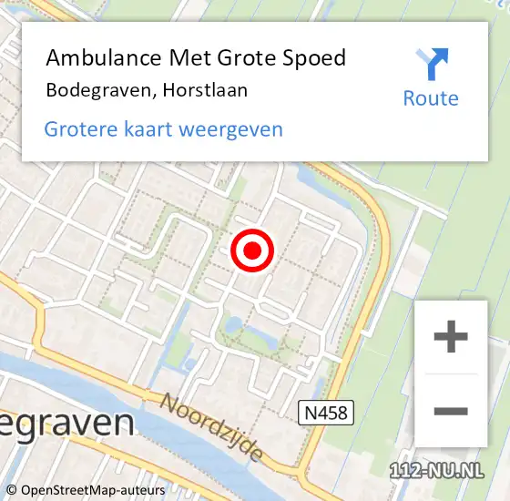 Locatie op kaart van de 112 melding: Ambulance Met Grote Spoed Naar Bodegraven, Horstlaan op 20 maart 2023 21:14