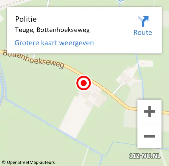 Locatie op kaart van de 112 melding: Politie Teuge, Bottenhoekseweg op 20 maart 2023 21:19