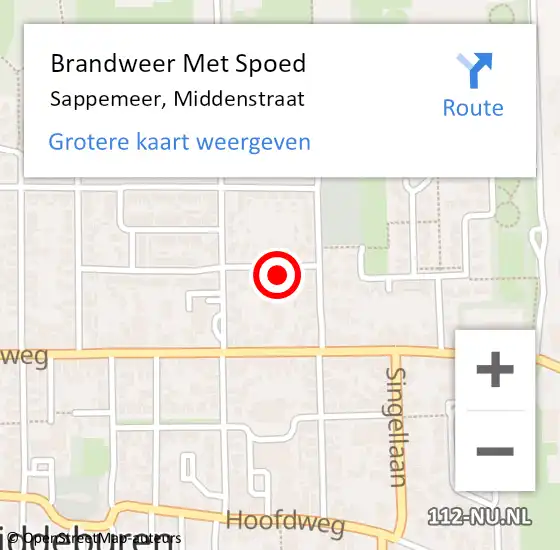 Locatie op kaart van de 112 melding: Brandweer Met Spoed Naar Sappemeer, Middenstraat op 20 maart 2023 23:51