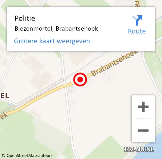 Locatie op kaart van de 112 melding: Politie Biezenmortel, Brabantsehoek op 19 augustus 2014 16:23