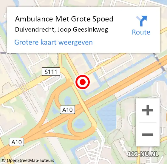 Locatie op kaart van de 112 melding: Ambulance Met Grote Spoed Naar Duivendrecht, Joop Geesinkweg op 21 maart 2023 04:02