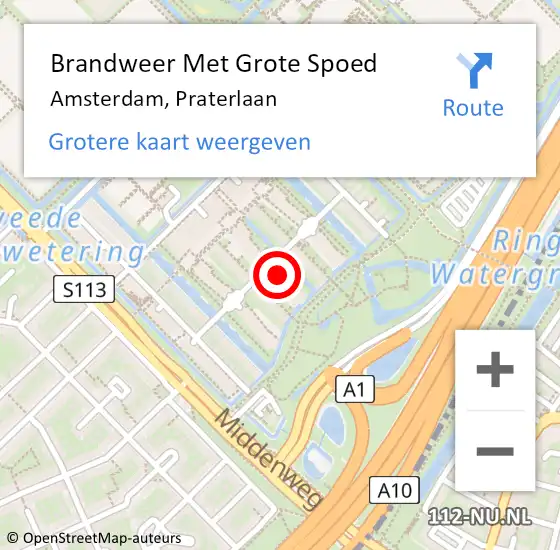 Locatie op kaart van de 112 melding: Brandweer Met Grote Spoed Naar Amsterdam, Praterlaan op 21 maart 2023 04:06