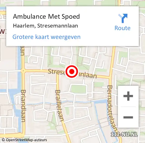Locatie op kaart van de 112 melding: Ambulance Met Spoed Naar Haarlem, Stresemannlaan op 21 maart 2023 06:59