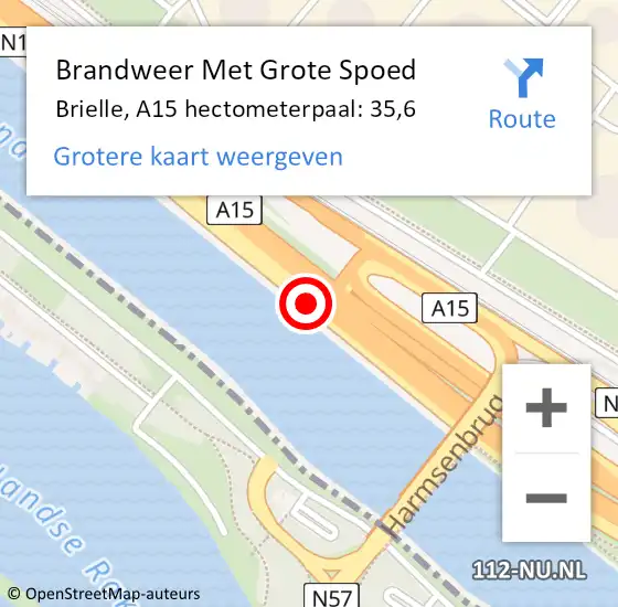 Locatie op kaart van de 112 melding: Brandweer Met Grote Spoed Naar Brielle, A15 hectometerpaal: 35,6 op 21 maart 2023 07:01