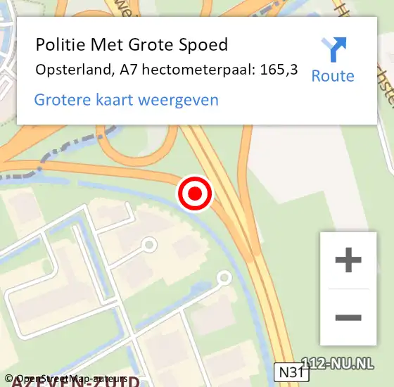 Locatie op kaart van de 112 melding: Politie Met Grote Spoed Naar Opsterland, A7 hectometerpaal: 165,3 op 21 maart 2023 07:28