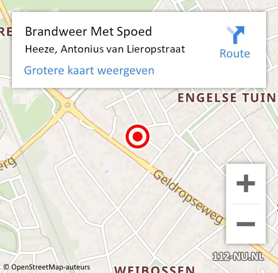 Locatie op kaart van de 112 melding: Brandweer Met Spoed Naar Heeze, Antonius van Lieropstraat op 21 maart 2023 07:30