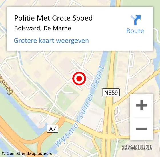 Locatie op kaart van de 112 melding: Politie Met Grote Spoed Naar Bolsward, De Marne op 21 maart 2023 07:37