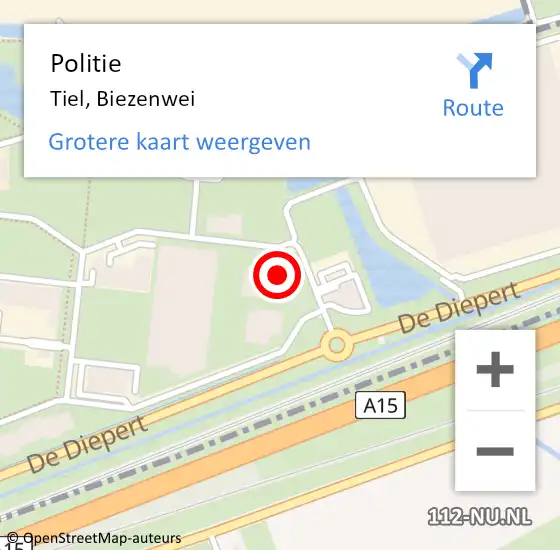 Locatie op kaart van de 112 melding: Politie Tiel, Biezenwei op 21 maart 2023 07:45