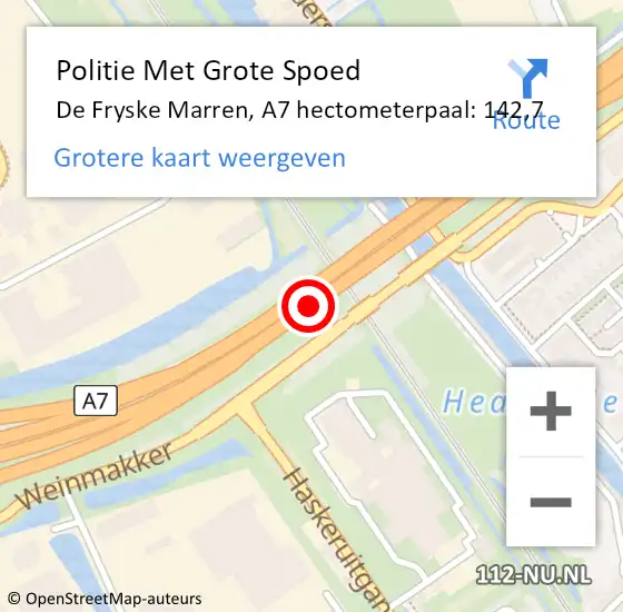 Locatie op kaart van de 112 melding: Politie Met Grote Spoed Naar De Fryske Marren, A7 hectometerpaal: 142,7 op 21 maart 2023 08:00