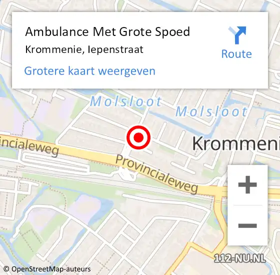 Locatie op kaart van de 112 melding: Ambulance Met Grote Spoed Naar Krommenie, Iepenstraat op 21 maart 2023 08:13