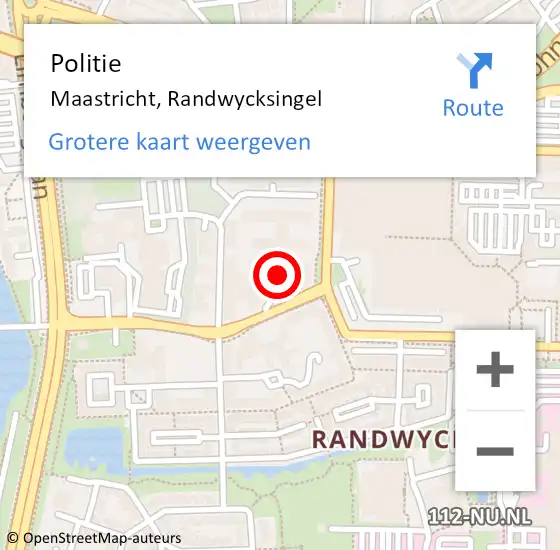 Locatie op kaart van de 112 melding: Politie Maastricht, Randwycksingel op 21 maart 2023 08:48