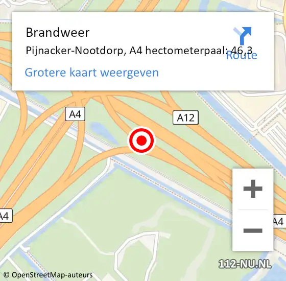 Locatie op kaart van de 112 melding: Brandweer Pijnacker-Nootdorp, A4 hectometerpaal: 46,3 op 21 maart 2023 09:01