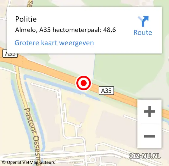 Locatie op kaart van de 112 melding: Politie Almelo, A35 hectometerpaal: 48,6 op 21 maart 2023 09:04