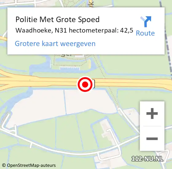 Locatie op kaart van de 112 melding: Politie Met Grote Spoed Naar Waadhoeke, N31 hectometerpaal: 42,5 op 21 maart 2023 10:01