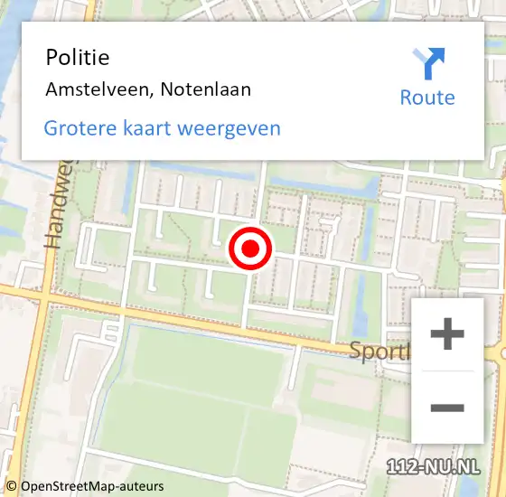 Locatie op kaart van de 112 melding: Politie Amstelveen, Notenlaan op 19 augustus 2014 16:59