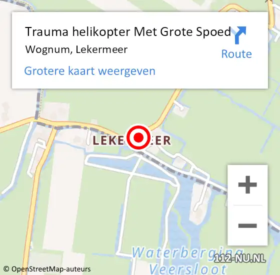 Locatie op kaart van de 112 melding: Trauma helikopter Met Grote Spoed Naar Wognum, Lekermeer op 21 maart 2023 11:17