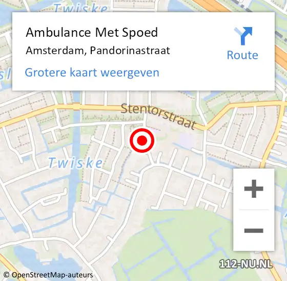 Locatie op kaart van de 112 melding: Ambulance Met Spoed Naar Amsterdam, Pandorinastraat op 21 maart 2023 12:05