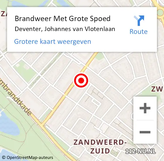 Locatie op kaart van de 112 melding: Brandweer Met Grote Spoed Naar Deventer, Johannes van Vlotenlaan op 21 maart 2023 12:10
