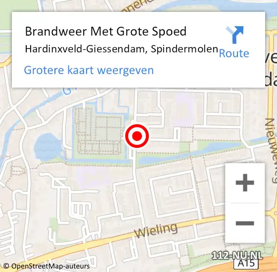 Locatie op kaart van de 112 melding: Brandweer Met Grote Spoed Naar Hardinxveld-Giessendam, Spindermolen op 21 maart 2023 12:19