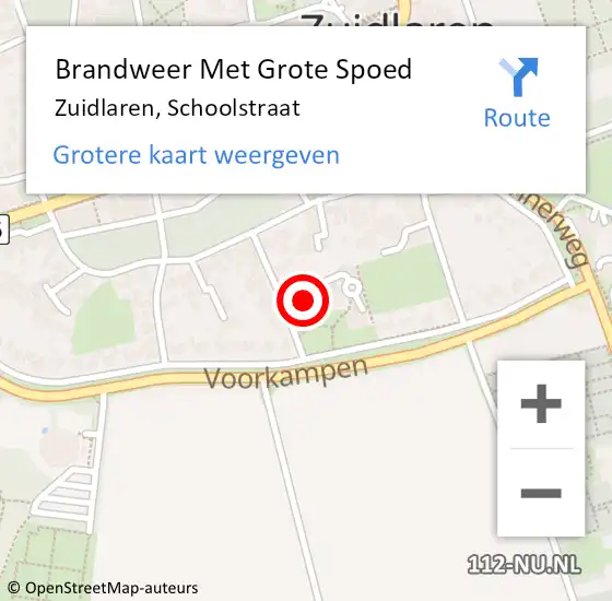 Locatie op kaart van de 112 melding: Brandweer Met Grote Spoed Naar Zuidlaren, Schoolstraat op 21 maart 2023 12:25