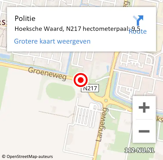 Locatie op kaart van de 112 melding: Politie Hoeksche Waard, N217 hectometerpaal: 9,5 op 21 maart 2023 12:27