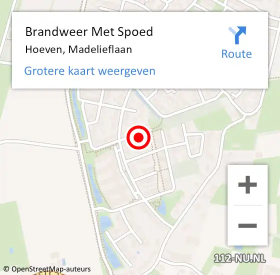 Locatie op kaart van de 112 melding: Brandweer Met Spoed Naar Hoeven, Madelieflaan op 21 maart 2023 12:32