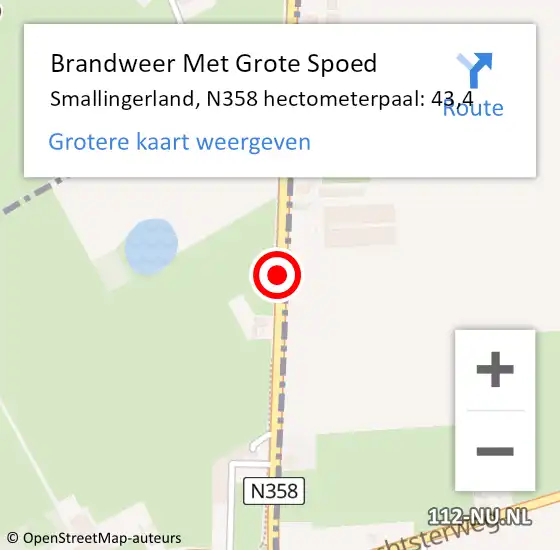 Locatie op kaart van de 112 melding: Brandweer Met Grote Spoed Naar Smallingerland, N358 hectometerpaal: 43,4 op 21 maart 2023 13:53