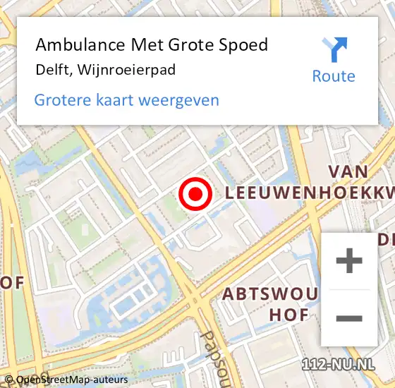 Locatie op kaart van de 112 melding: Ambulance Met Grote Spoed Naar Delft, Wijnroeierpad op 21 maart 2023 14:18