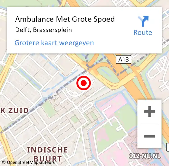 Locatie op kaart van de 112 melding: Ambulance Met Grote Spoed Naar Delft, Brassersplein op 21 maart 2023 14:27