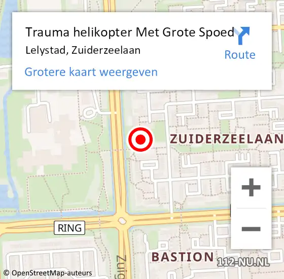 Locatie op kaart van de 112 melding: Trauma helikopter Met Grote Spoed Naar Lelystad, Zuiderzeelaan op 21 maart 2023 14:28