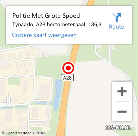 Locatie op kaart van de 112 melding: Politie Met Grote Spoed Naar Tynaarlo, A28 hectometerpaal: 186,3 op 21 maart 2023 15:20