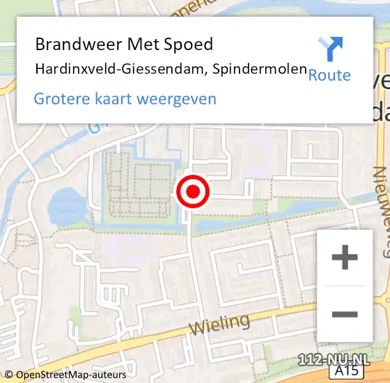 Locatie op kaart van de 112 melding: Brandweer Met Spoed Naar Hardinxveld-Giessendam, Spindermolen op 21 maart 2023 15:33