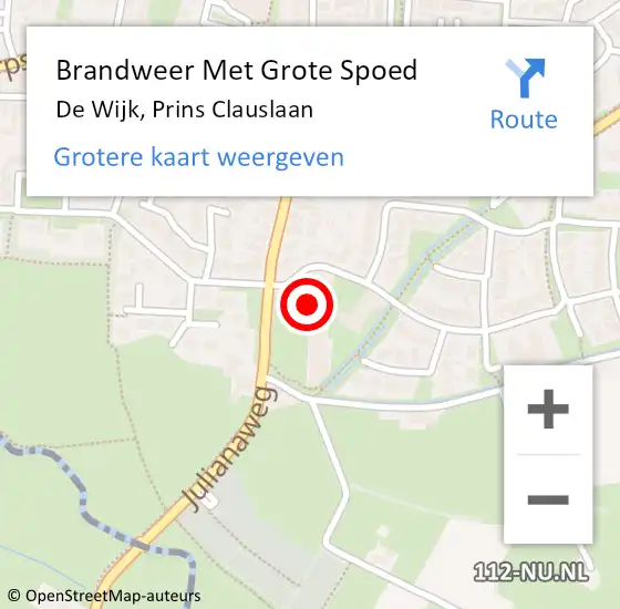 Locatie op kaart van de 112 melding: Brandweer Met Grote Spoed Naar De Wijk, Prins Clauslaan op 19 augustus 2014 17:29