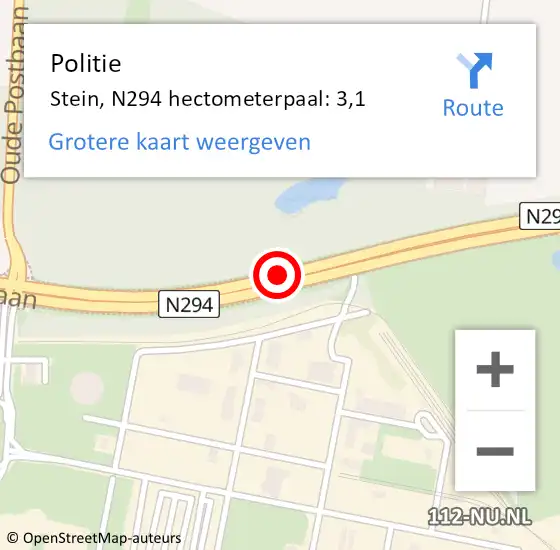 Locatie op kaart van de 112 melding: Politie Stein, N294 hectometerpaal: 3,1 op 21 maart 2023 16:48