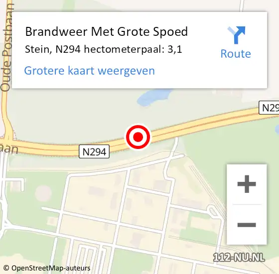 Locatie op kaart van de 112 melding: Brandweer Met Grote Spoed Naar Stein, N294 hectometerpaal: 3,1 op 21 maart 2023 17:07