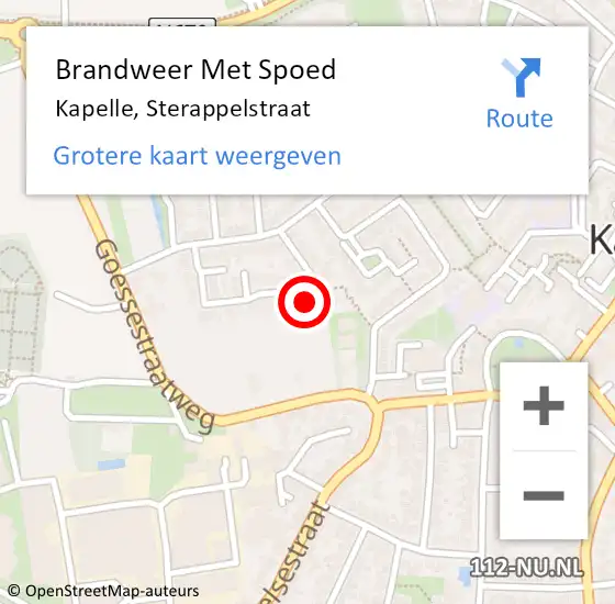 Locatie op kaart van de 112 melding: Brandweer Met Spoed Naar Kapelle, Sterappelstraat op 21 maart 2023 17:08