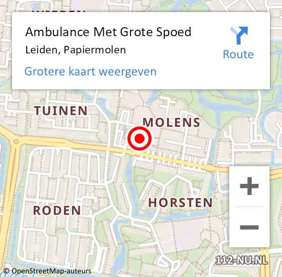 Locatie op kaart van de 112 melding: Ambulance Met Grote Spoed Naar Leiden, Papiermolen op 21 maart 2023 17:11