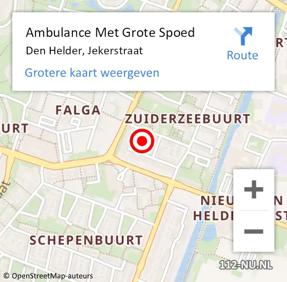 Locatie op kaart van de 112 melding: Ambulance Met Grote Spoed Naar Den Helder, Jekerstraat op 21 maart 2023 17:35