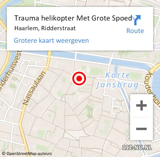 Locatie op kaart van de 112 melding: Trauma helikopter Met Grote Spoed Naar Haarlem, Ridderstraat op 21 maart 2023 18:03