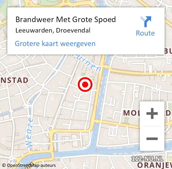 Locatie op kaart van de 112 melding: Brandweer Met Grote Spoed Naar Leeuwarden, Droevendal op 21 maart 2023 19:09