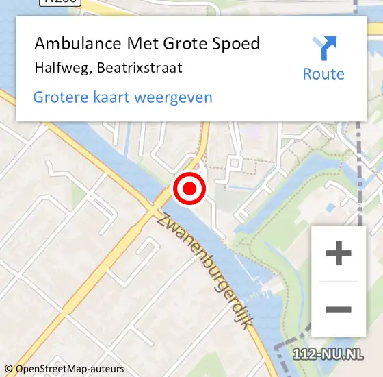 Locatie op kaart van de 112 melding: Ambulance Met Grote Spoed Naar Halfweg, Beatrixstraat op 21 maart 2023 19:25