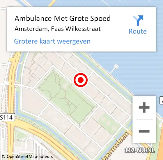 Locatie op kaart van de 112 melding: Ambulance Met Grote Spoed Naar Amsterdam, Faas Wilkesstraat op 21 maart 2023 19:44