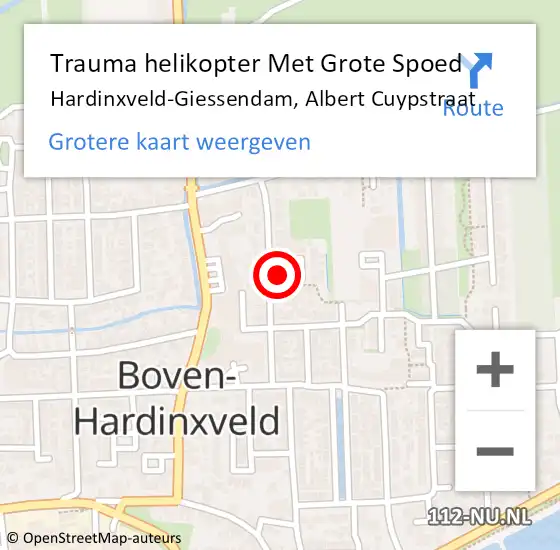 Locatie op kaart van de 112 melding: Trauma helikopter Met Grote Spoed Naar Hardinxveld-Giessendam, Albert Cuypstraat op 21 maart 2023 20:04