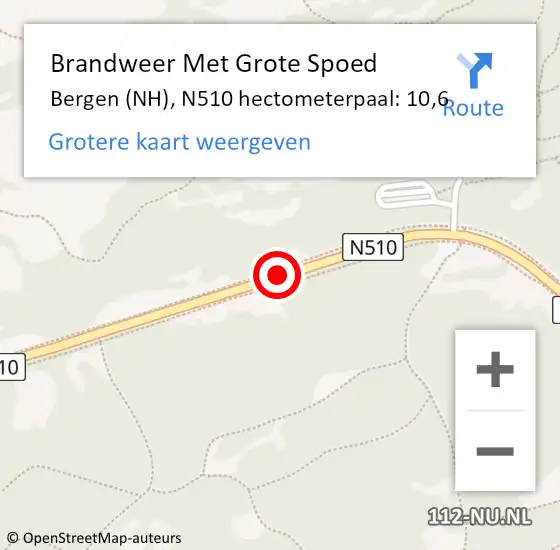 Locatie op kaart van de 112 melding: Brandweer Met Grote Spoed Naar Bergen (NH), N510 hectometerpaal: 10,6 op 21 maart 2023 20:08