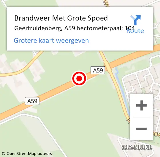 Locatie op kaart van de 112 melding: Brandweer Met Grote Spoed Naar Geertruidenberg, A59 hectometerpaal: 104 op 21 maart 2023 20:26