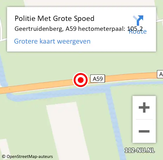 Locatie op kaart van de 112 melding: Politie Met Grote Spoed Naar Geertruidenberg, A59 hectometerpaal: 105,2 op 21 maart 2023 20:28