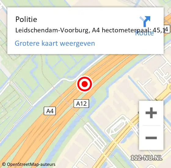 Locatie op kaart van de 112 melding: Politie Leidschendam-Voorburg, A4 hectometerpaal: 45,1 op 21 maart 2023 20:50